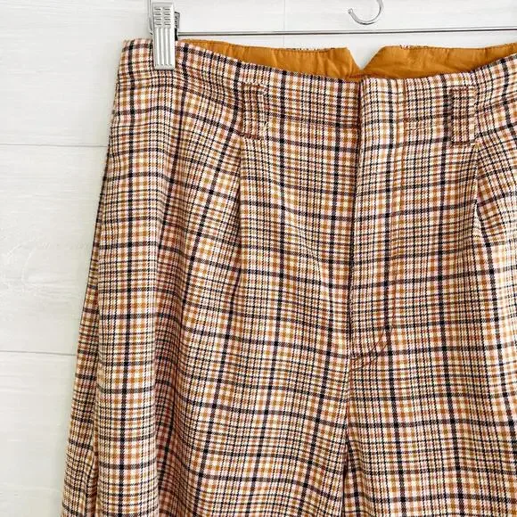 Free People - Tan pink plaid Turning Point pleated barrel leg crop pants size 2 - Picture 2 of 7